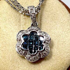 14K White Gold Blue And White Diamond Pendant 2.9 grams 1”